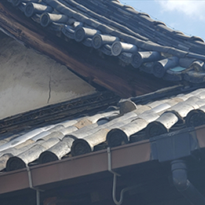 本堂西側の瓦が外れる